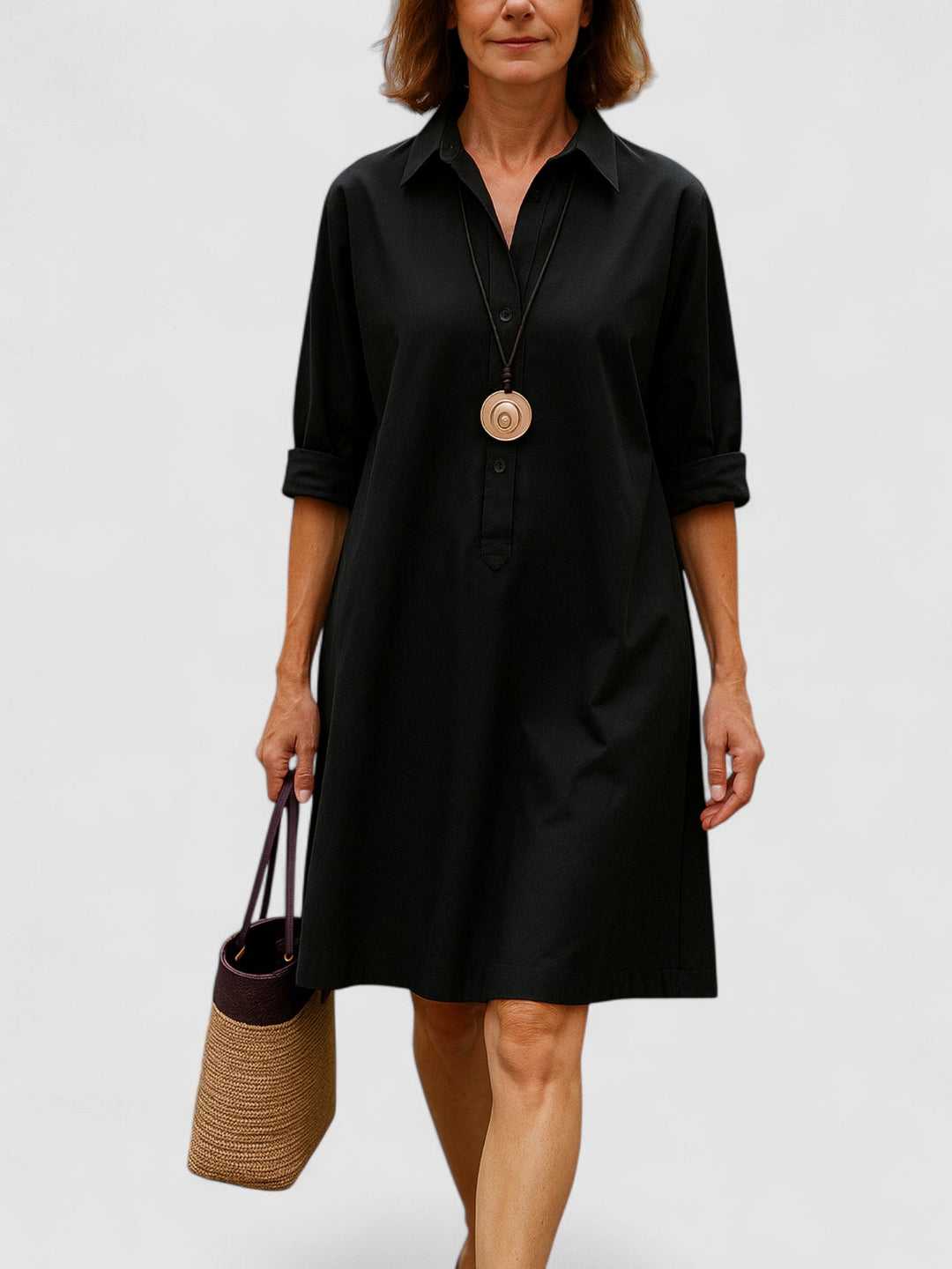 Marina's Confident Swing | Button-Up A-Line Shirt Dress