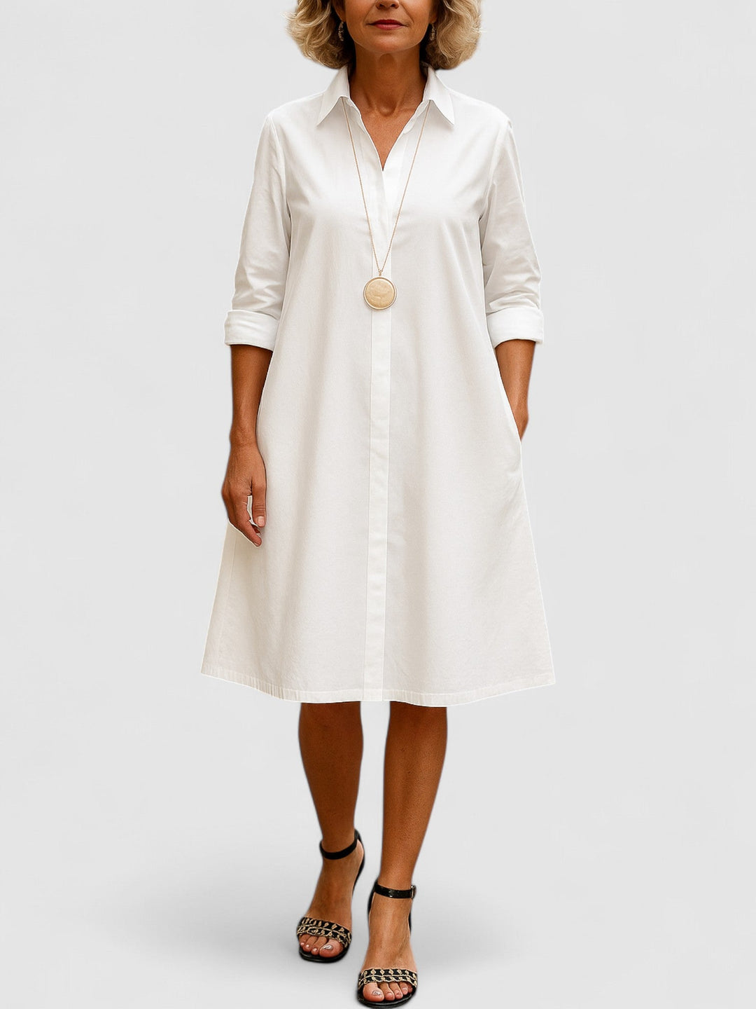 Marina's Confident Swing | Button-Up A-Line Shirt Dress