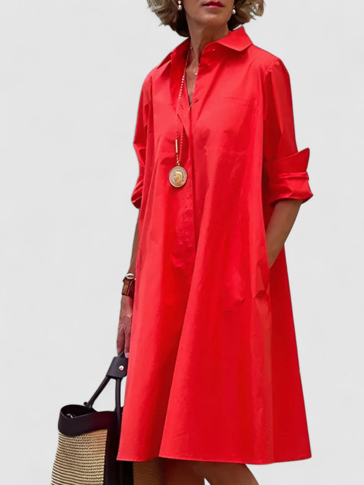 Marina's Confident Swing | Button-Up A-Line Shirt Dress