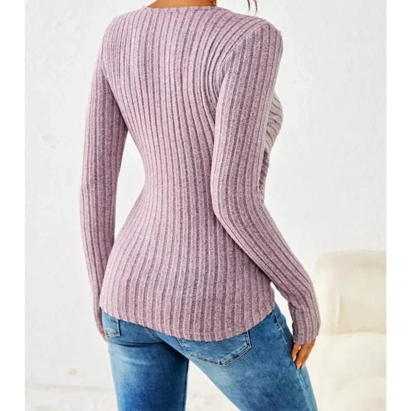 Lottie | Women's Cotton-Blend Ribbed Wrap V-Neck Fitted Top