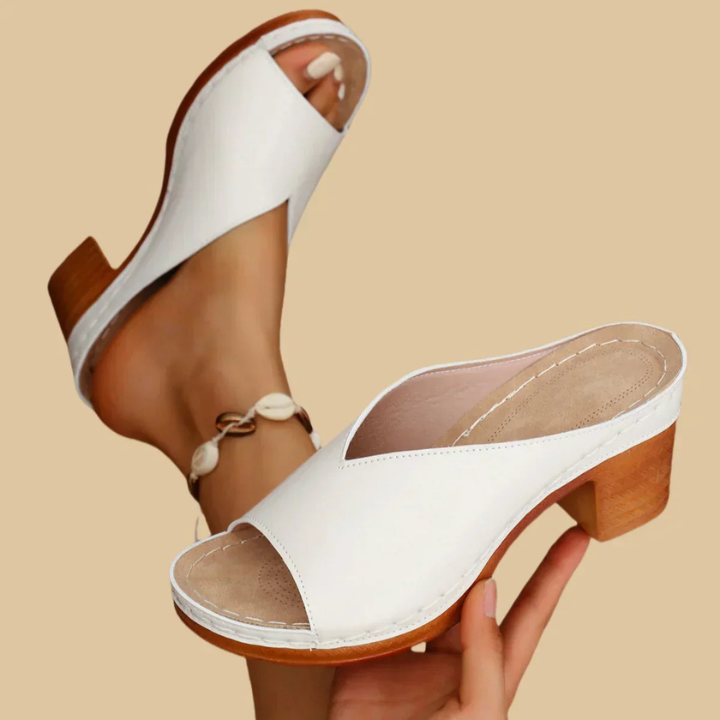 Luelle | Women's Leather Metallic Block Heel Mules