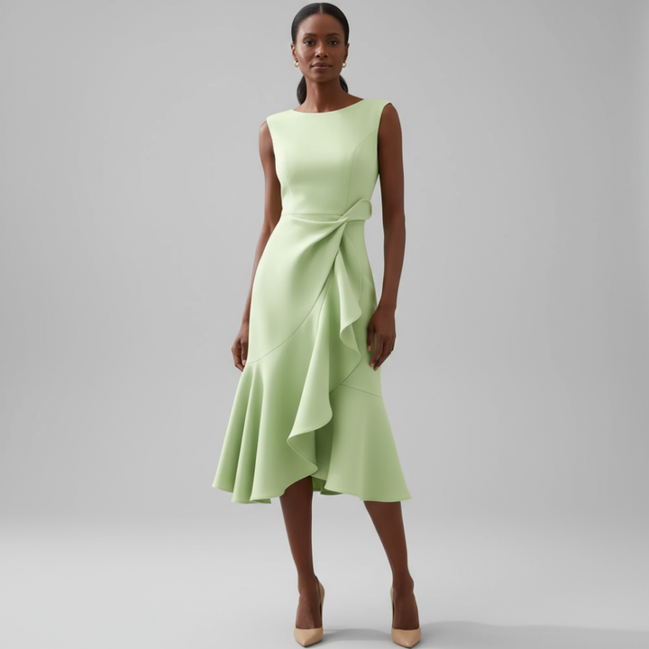 Luelle | Women's Stretch Ruffle Hem Sleeveless Midi Dress Elegant