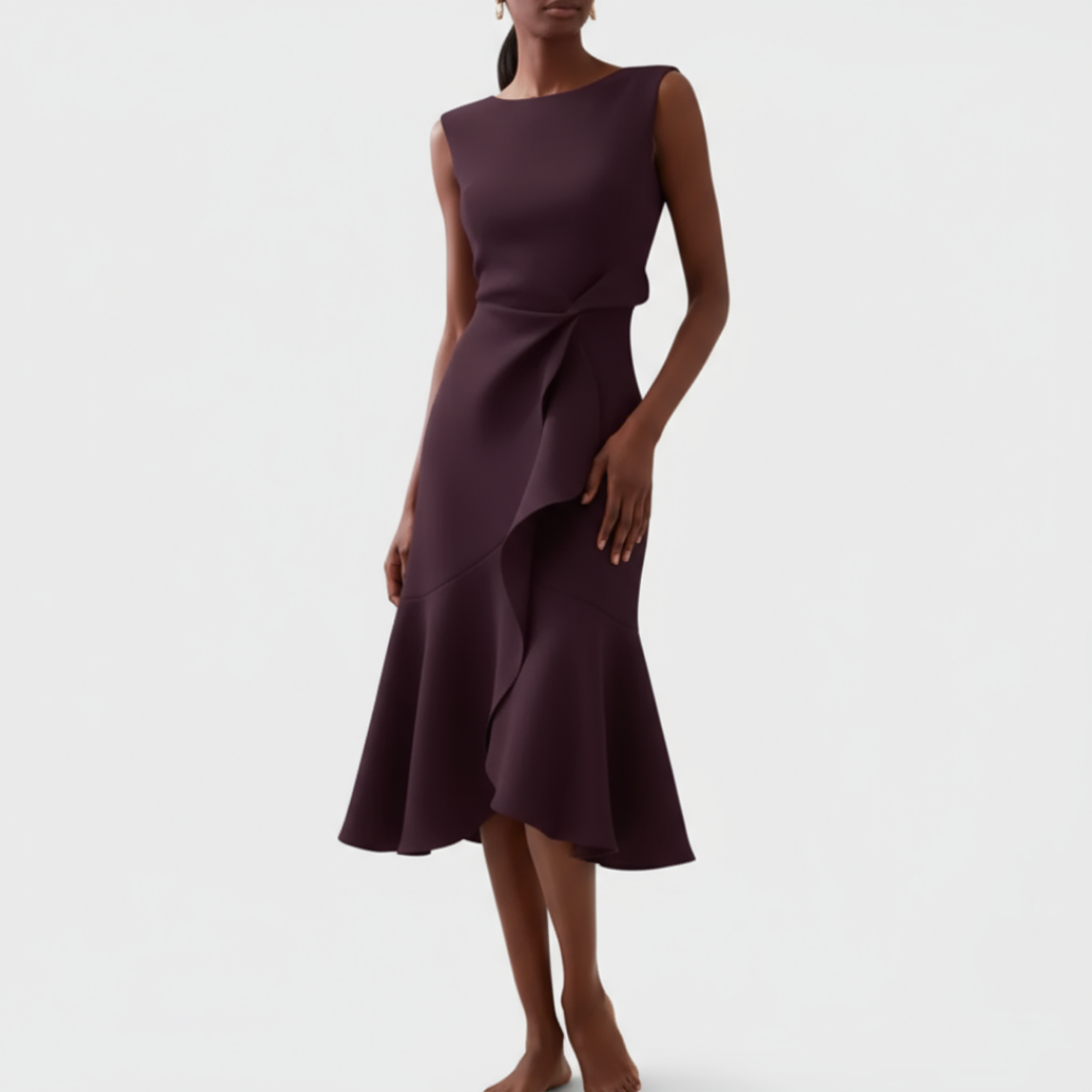 Luelle | Women's Stretch Ruffle Hem Sleeveless Midi Dress Elegant