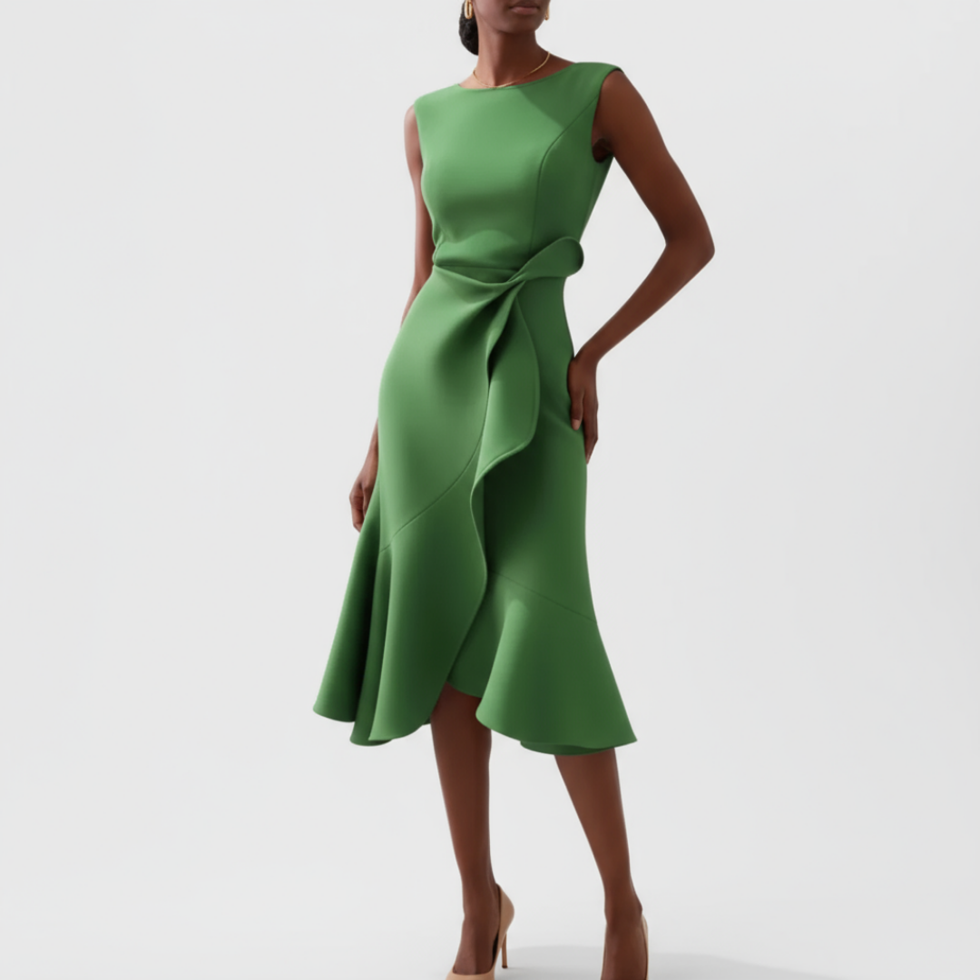 Luelle | Women's Stretch Ruffle Hem Sleeveless Midi Dress Elegant