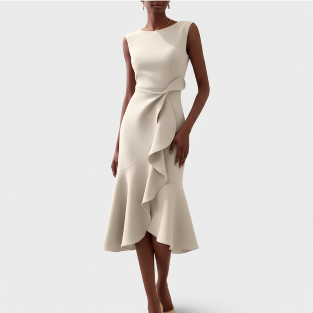Luelle | Women's Stretch Ruffle Hem Sleeveless Midi Dress Elegant