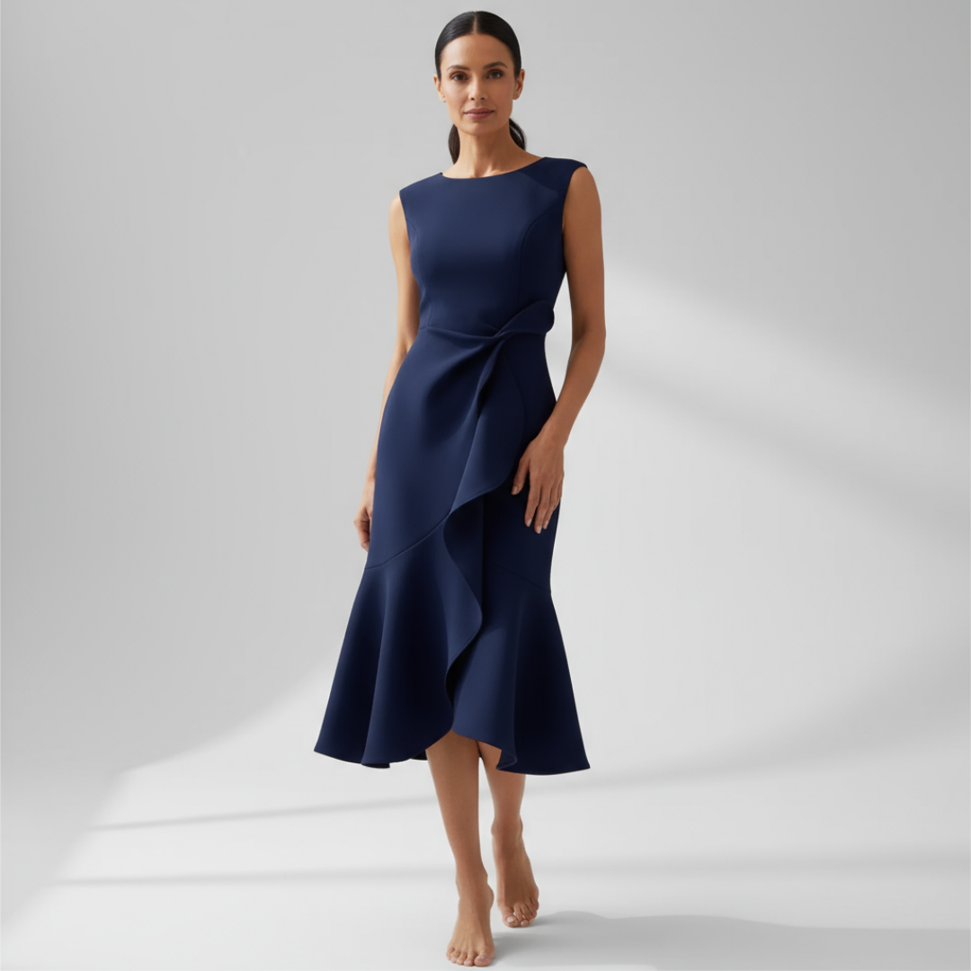 Luelle | Women's Stretch Ruffle Hem Sleeveless Midi Dress Elegant