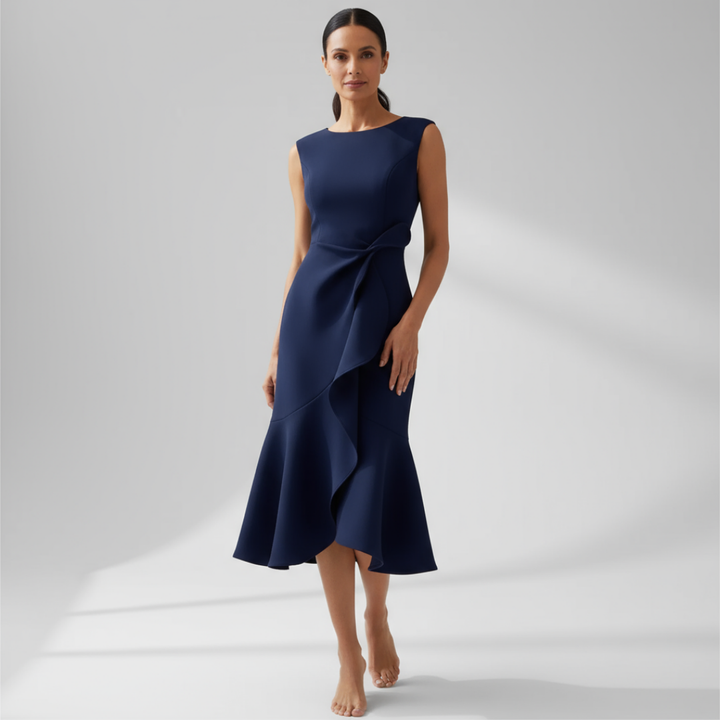 Luelle | Women's Stretch Ruffle Hem Sleeveless Midi Dress Elegant