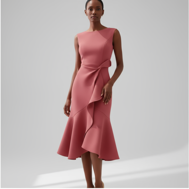 Luelle | Women's Stretch Ruffle Hem Sleeveless Midi Dress Elegant