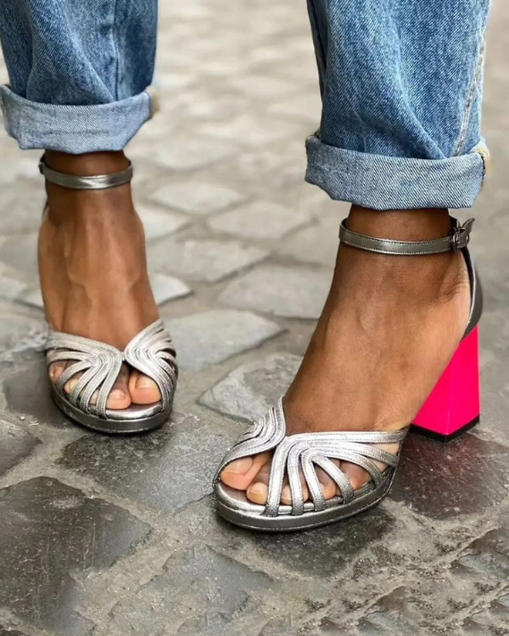 Lumi | Women's Leather Strappy Ankle Strap Block Heel Sandals