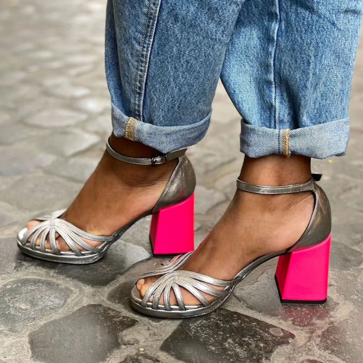 Lumi | Women's Leather Strappy Ankle Strap Block Heel Sandals