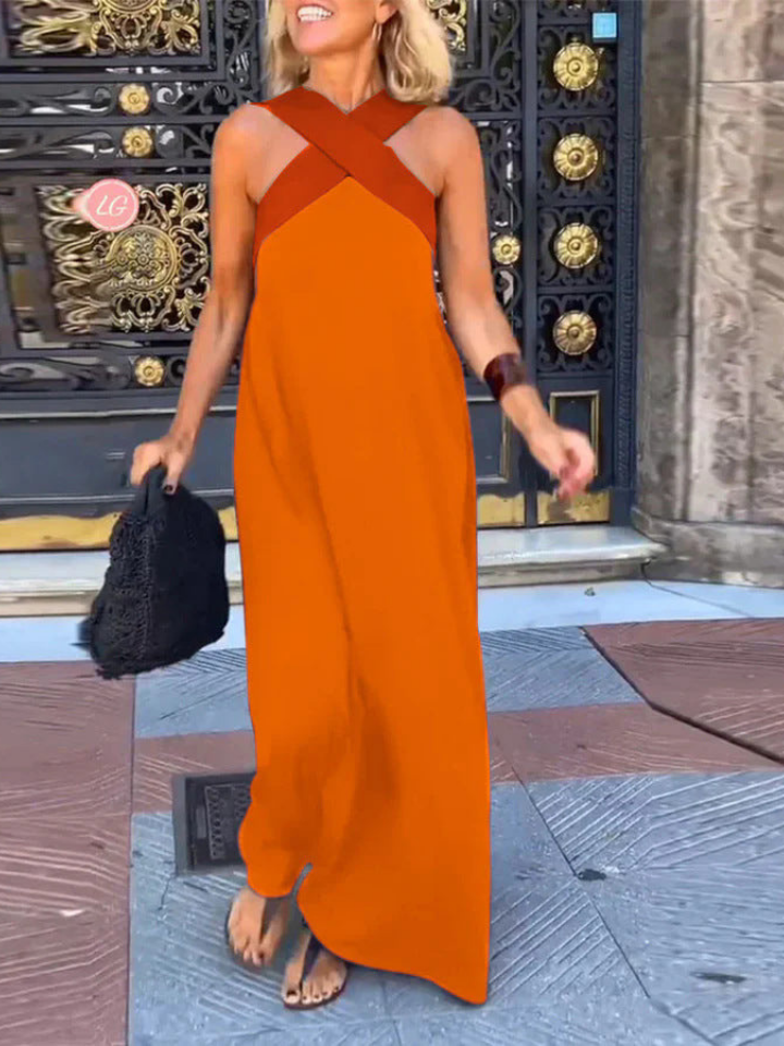Lyra | Women's Cotton Crossover Halter Maxi Dress