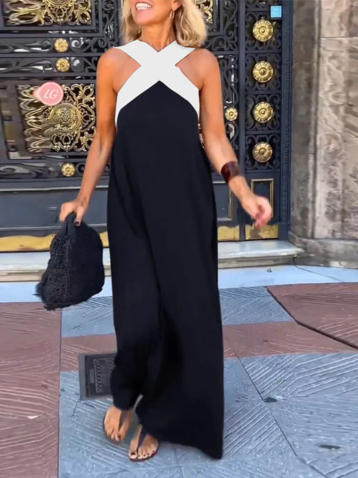 Lyra | Women's Cotton Crossover Halter Maxi Dress