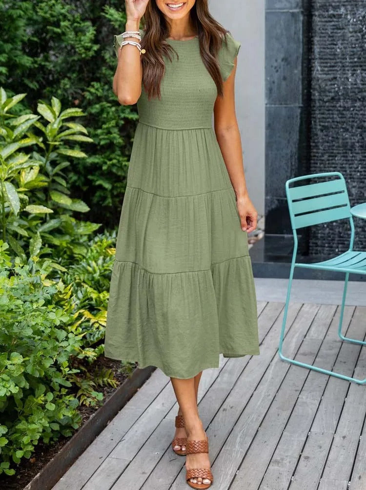 Maeve | Women's Cotton Smocked Tiered Midi Dress