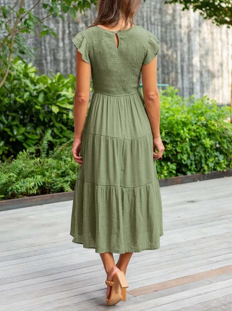 Maeve | Women's Cotton Smocked Tiered Midi Dress