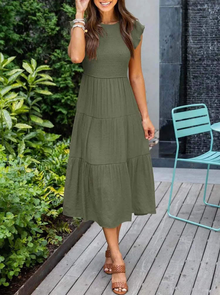 Maeve | Women's Cotton Smocked Tiered Midi Dress
