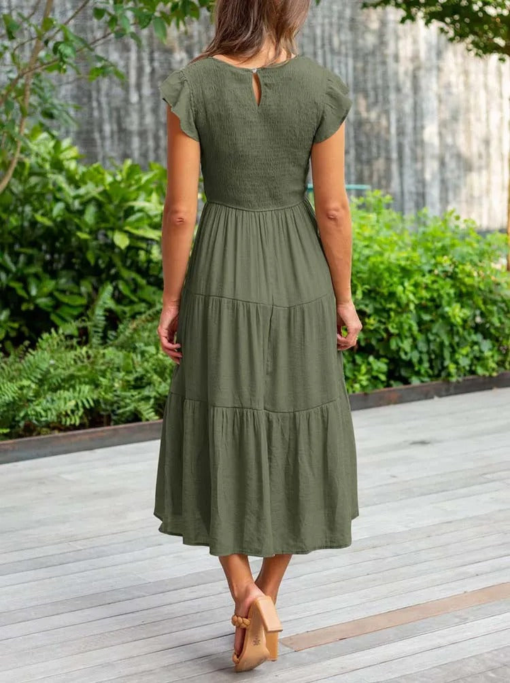 Maeve | Women's Cotton Smocked Tiered Midi Dress