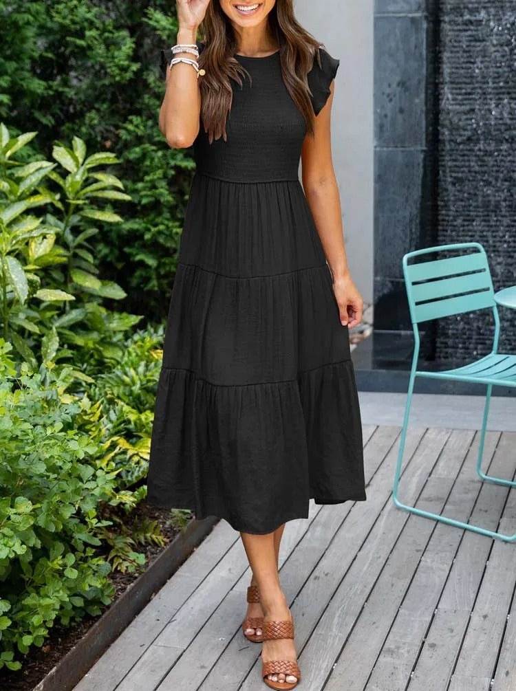 Maeve | Women's Cotton Smocked Tiered Midi Dress