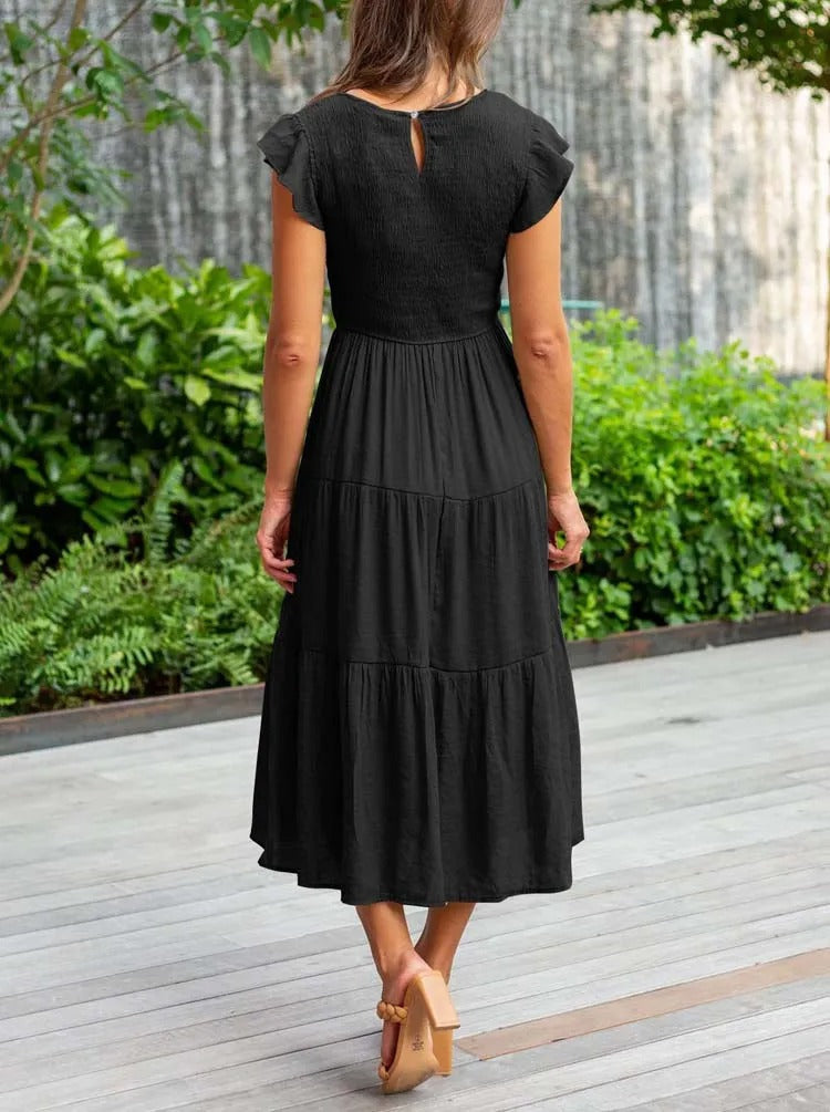 Maeve | Women's Cotton Smocked Tiered Midi Dress