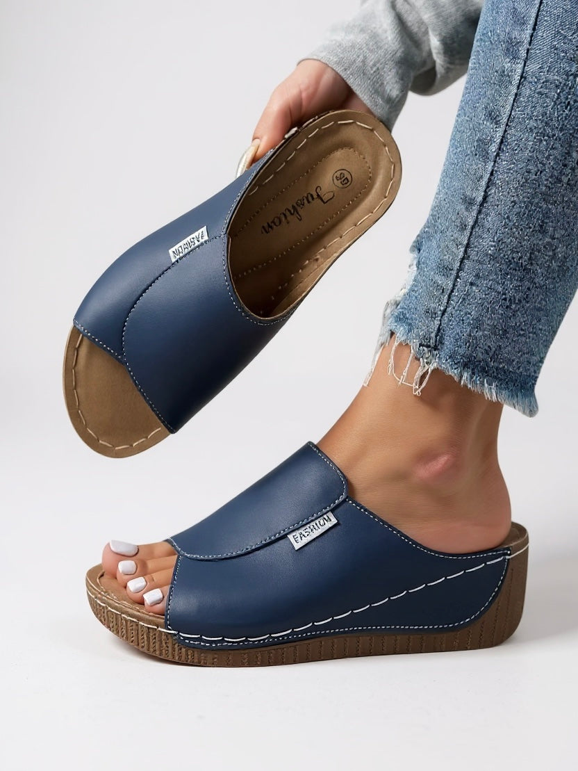 Maeve | Women's Leather Peep-Toe Platform Wedge Slides