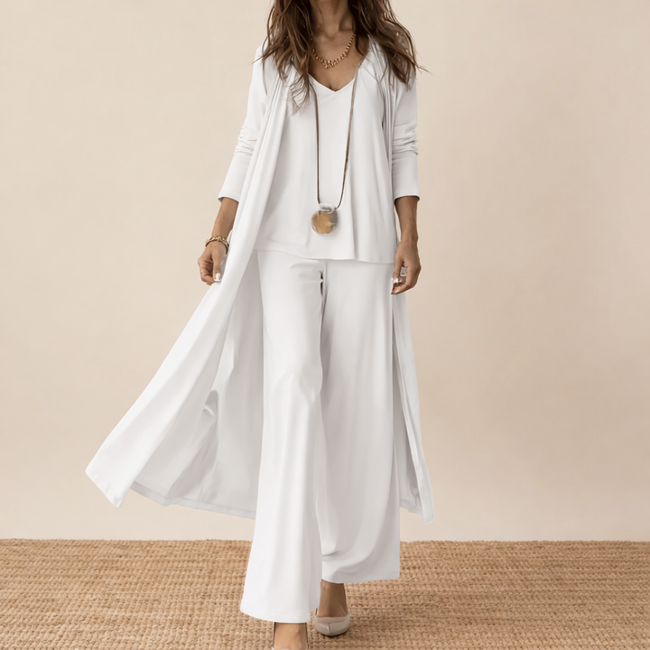 Maren | Women's Cotton 3-Piece Duster Coat & Wide-Leg Trouser Set