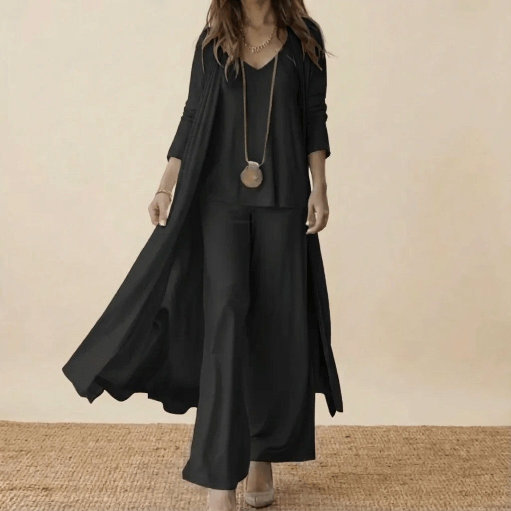 Maren | Women's Cotton 3-Piece Duster Coat & Wide-Leg Trouser Set
