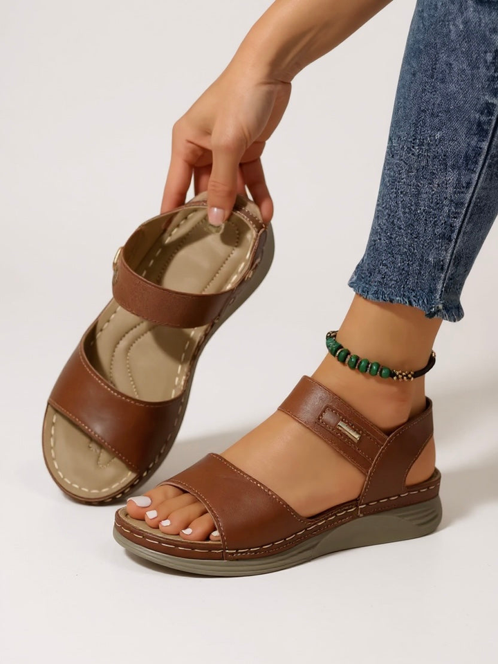 Maren | Women's Orthopedic Leather Two-Strap Wedge Sandals