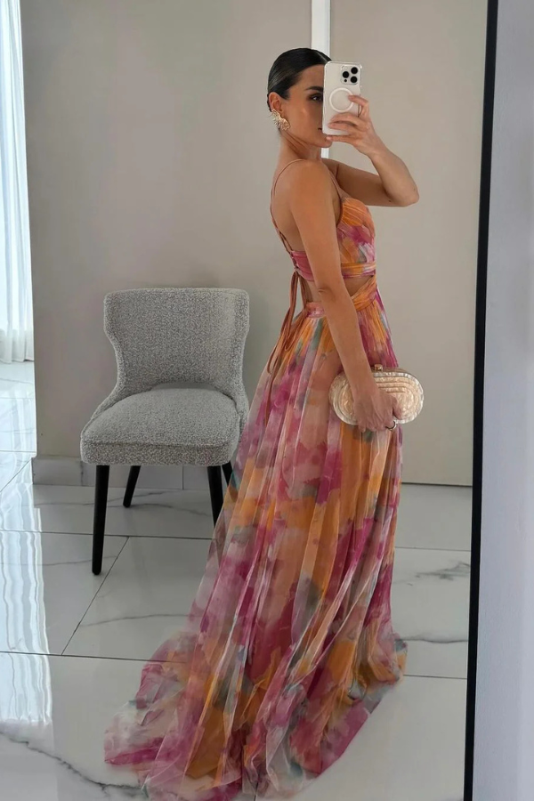 Margaux | Women's Chiffon Floral Pleated Maxi Gown Elegant