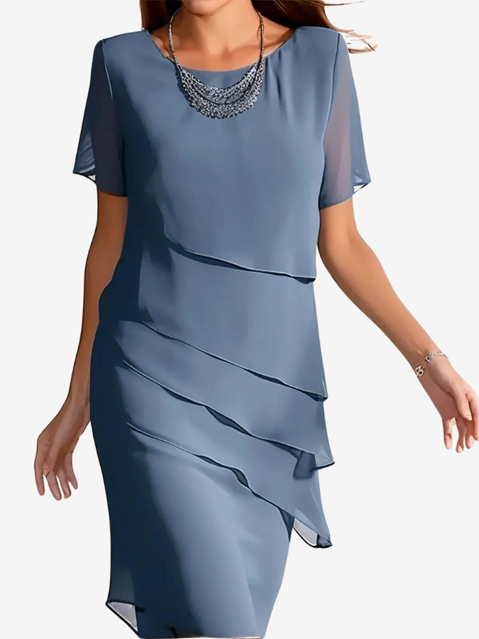 Margaux | Women's Chiffon Layered Asymmetric Elegant Shift Dress