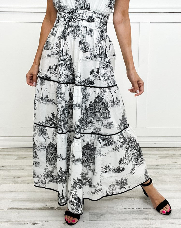 Margaux | Women's Cotton Toile Print Tiered Maxi Dress