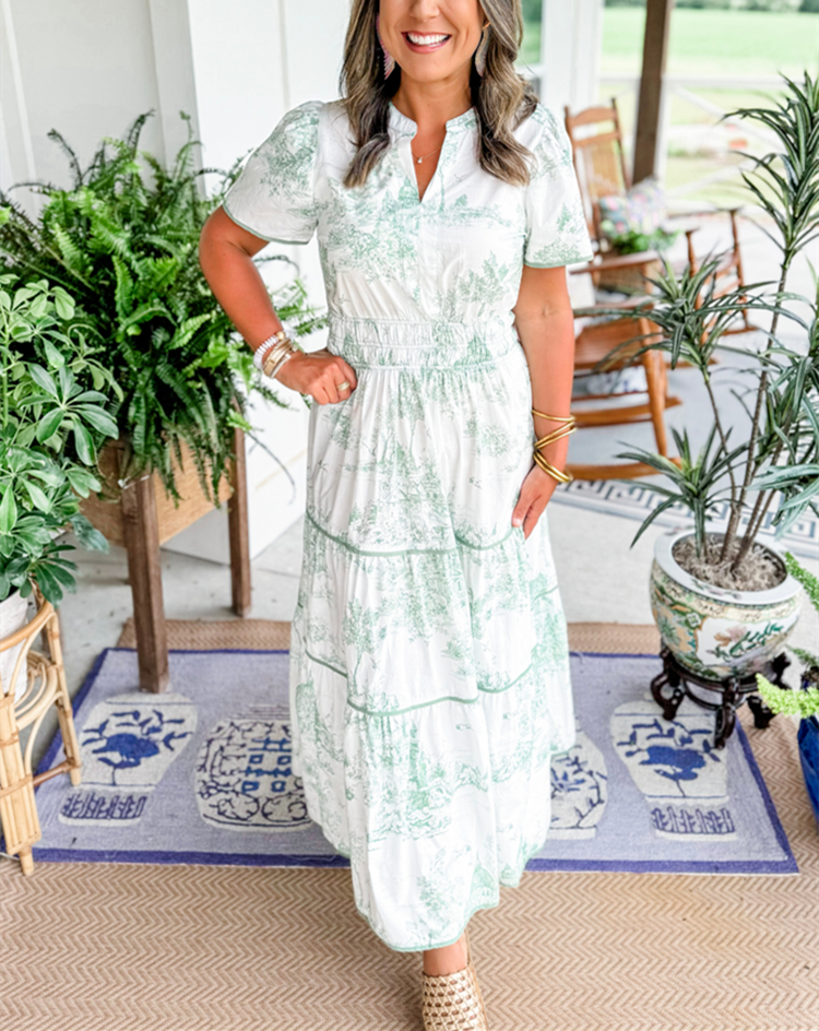 Margaux | Women's Cotton Toile Print Tiered Maxi Dress