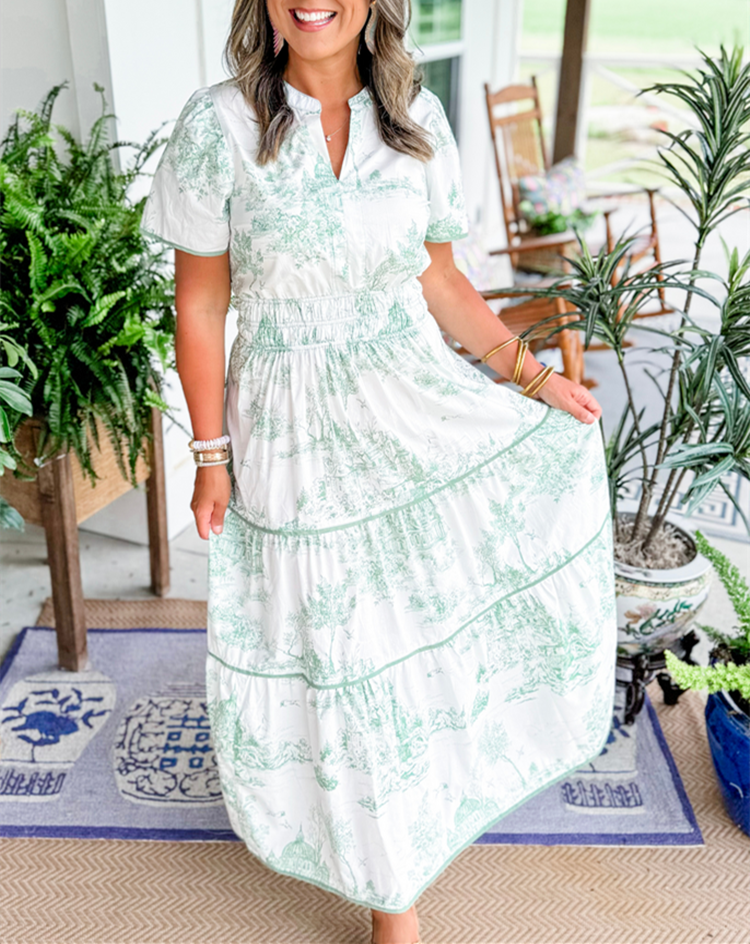 Margaux | Women's Cotton Toile Print Tiered Maxi Dress