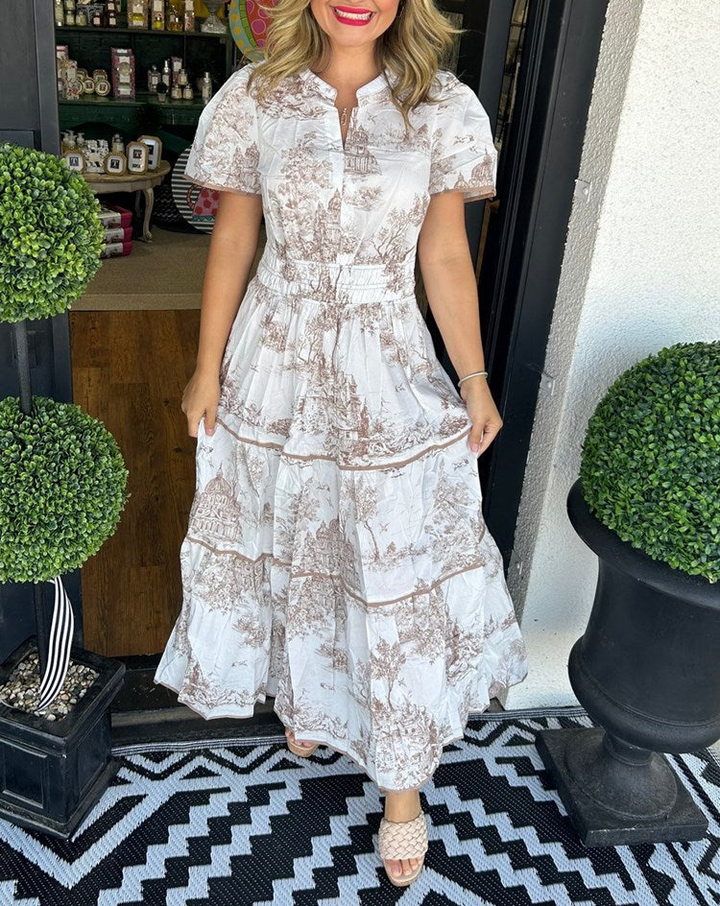 Margaux | Women's Cotton Toile Print Tiered Maxi Dress