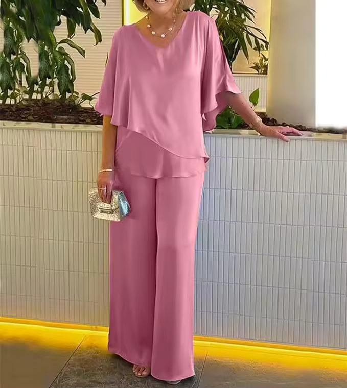 Margot | Women's Chiffon Flutter Sleeve Wide-Leg Pant Set
