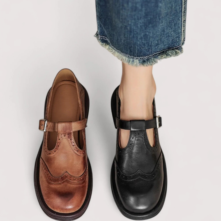 Margot | Women's Leather Brogue Mary Jane Flatform Shoes