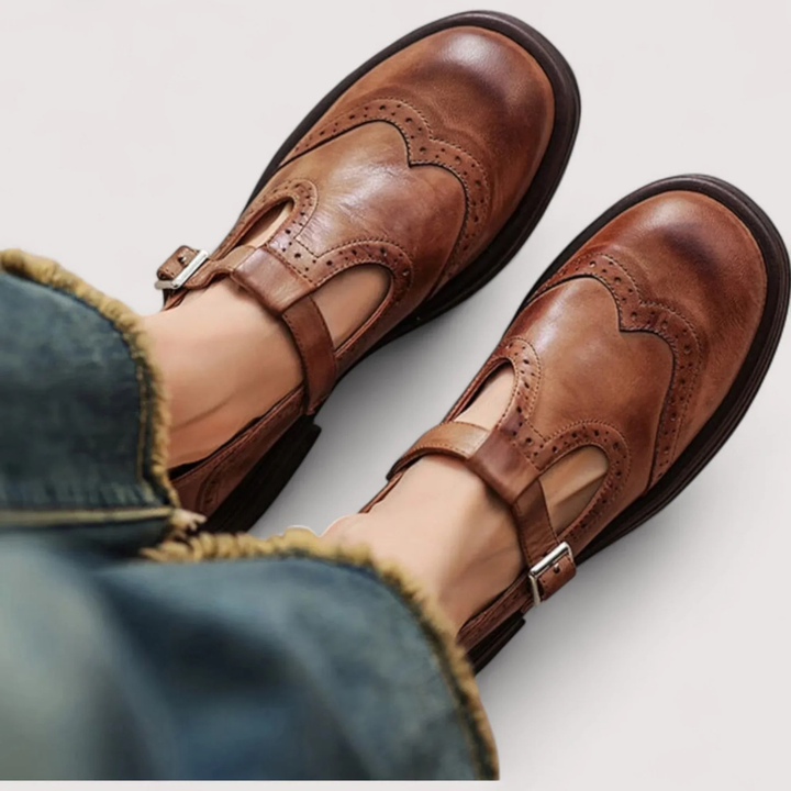 Margot | Women's Leather Brogue Mary Jane Flatform Shoes