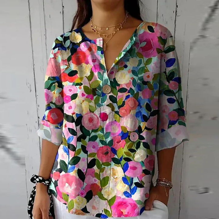 Margot | Women's Lightweight Floral Button-Front Blouse