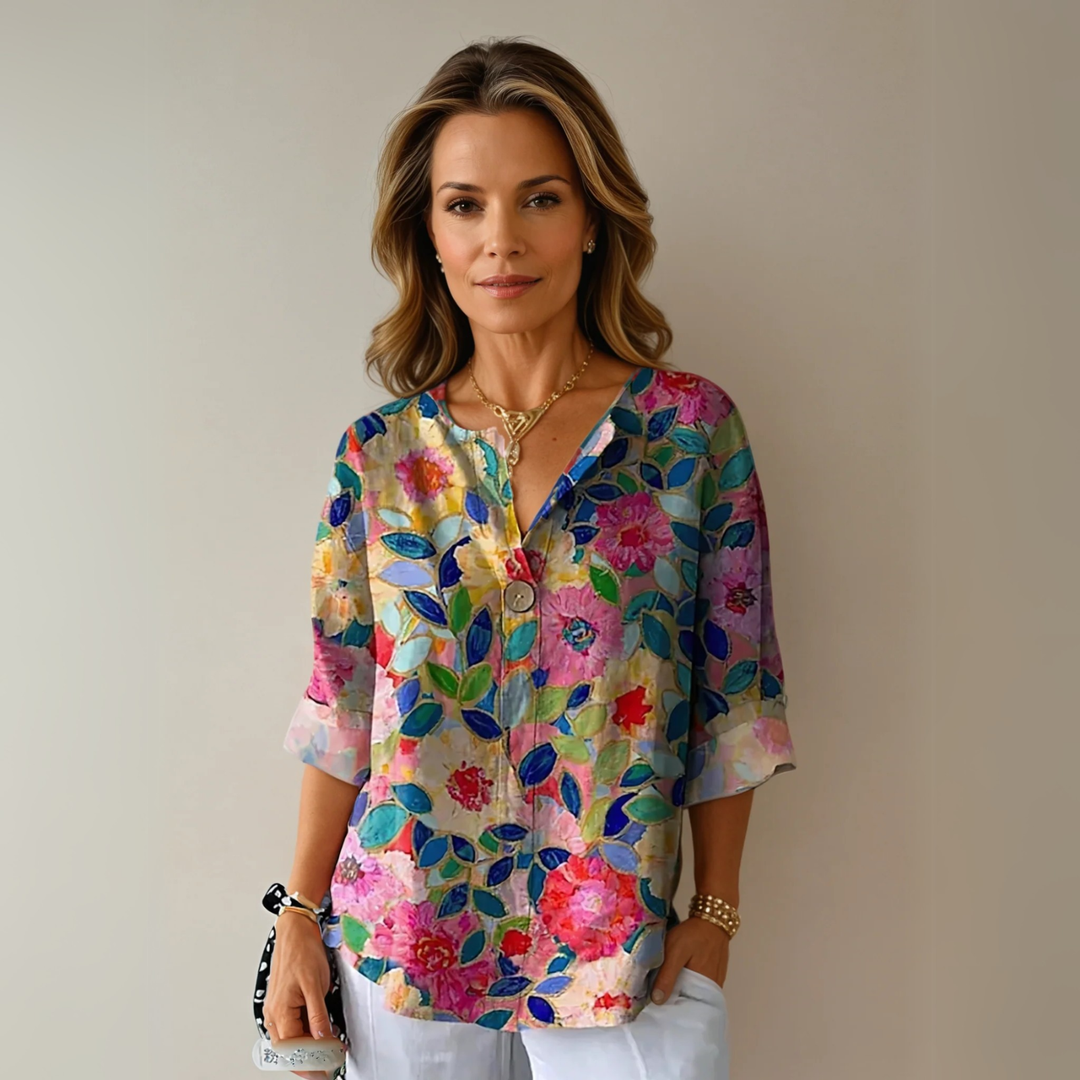 Margot | Women's Lightweight Floral Button-Front Blouse