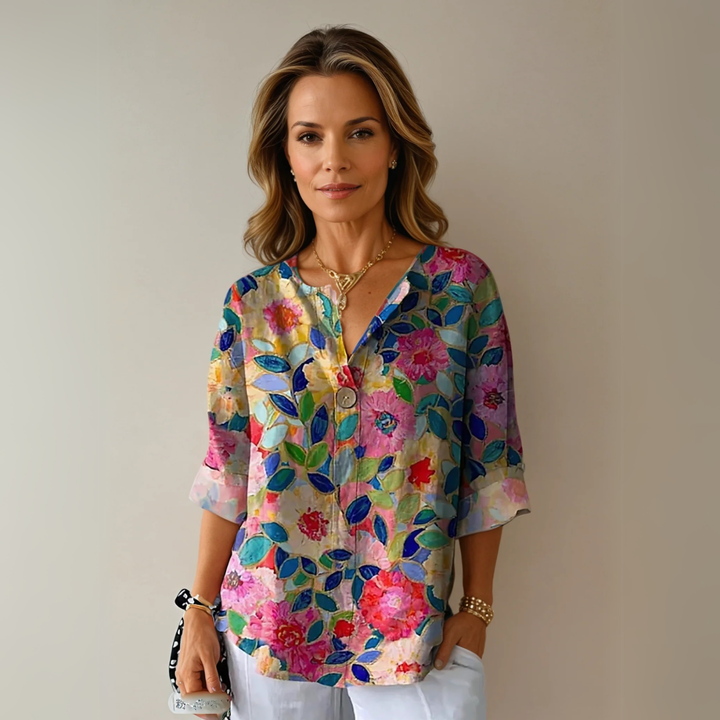 Margot | Women's Lightweight Floral Button-Front Blouse