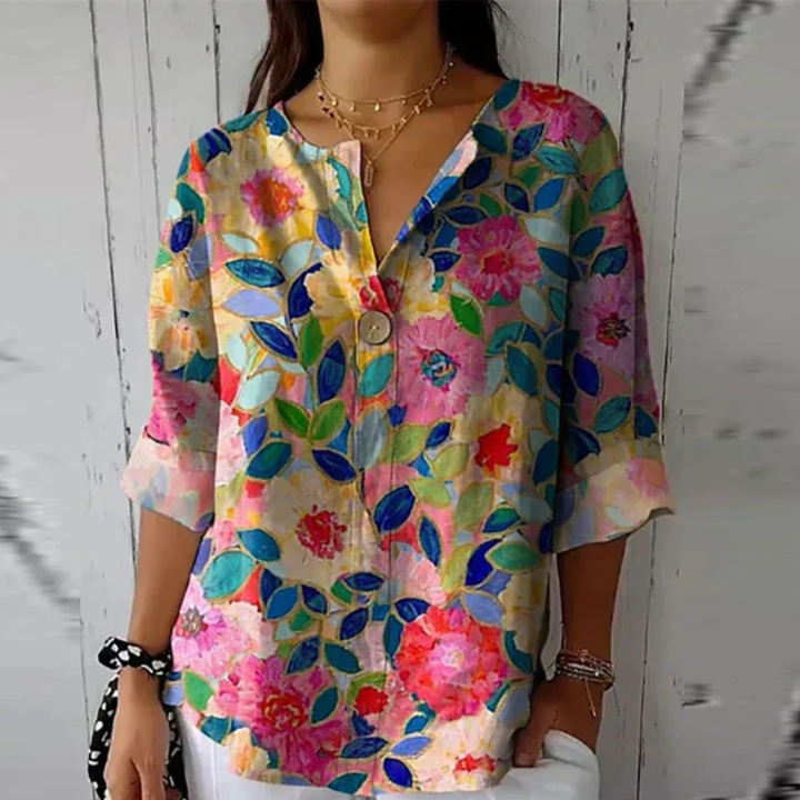Margot | Women's Lightweight Floral Button-Front Blouse