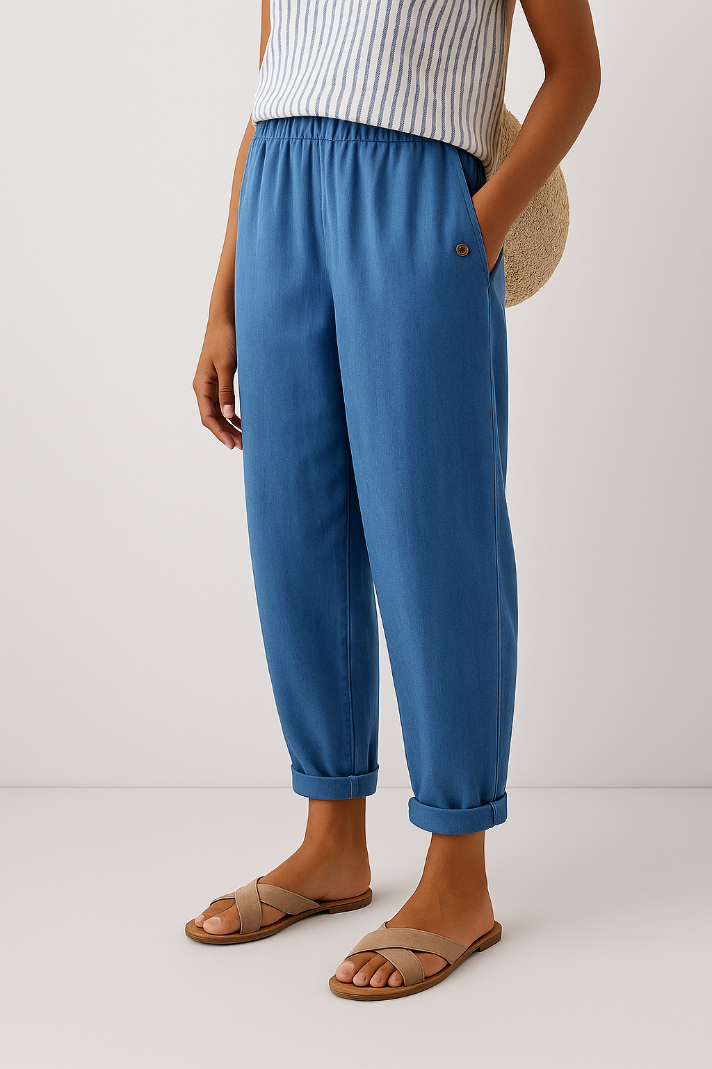 Margot | Women's Linen Relaxed Tapered Cropped Trousers
