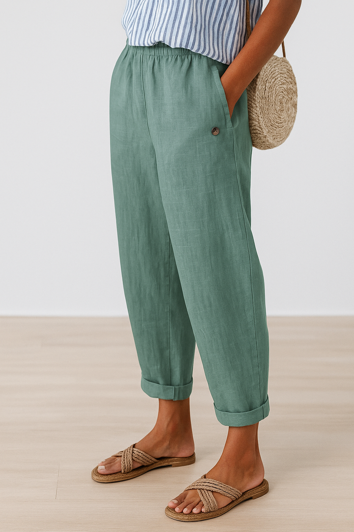 Margot | Women's Linen Relaxed Tapered Cropped Trousers