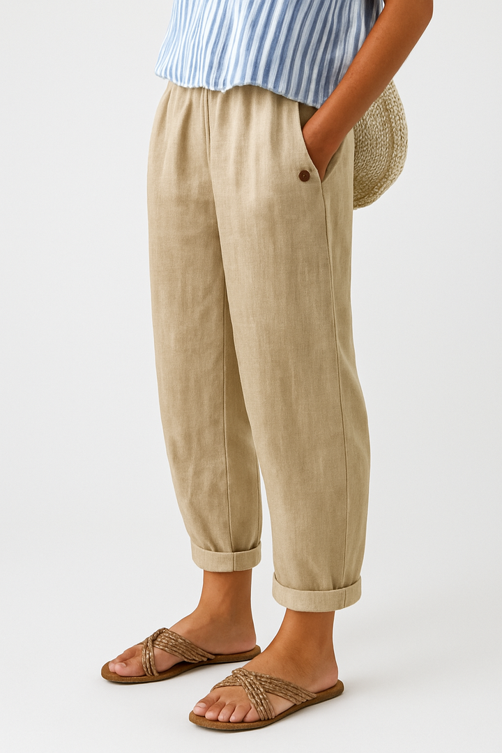 Margot | Women's Linen Relaxed Tapered Cropped Trousers