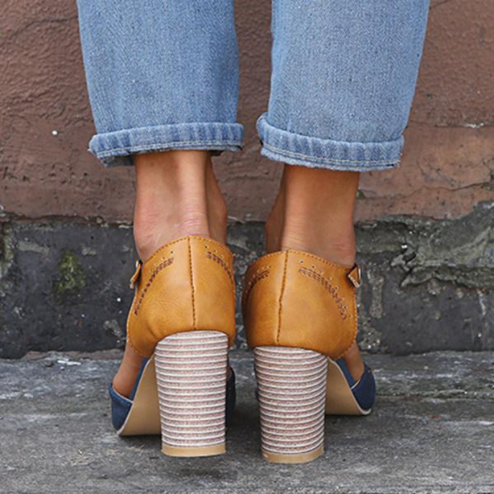 Margot | Women's Suede Two-Tone T-Strap Block Heels