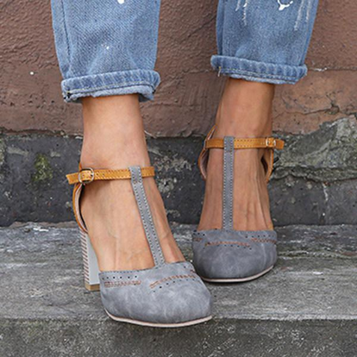 Margot | Women's Suede Two-Tone T-Strap Block Heels