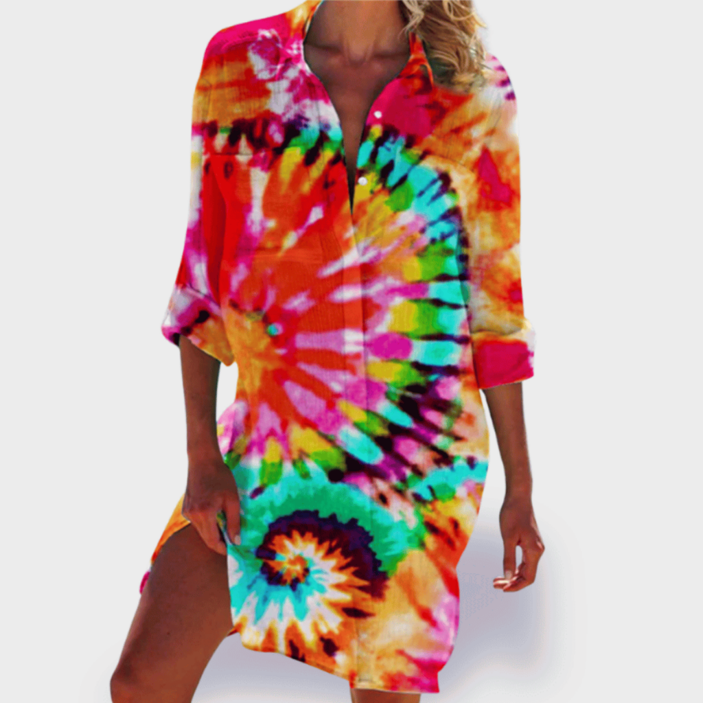Marina | Women's Cotton Printed Button-Down Shirt Dress
