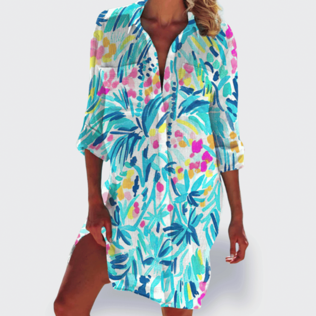 Marina | Women's Cotton Printed Button-Down Shirt Dress