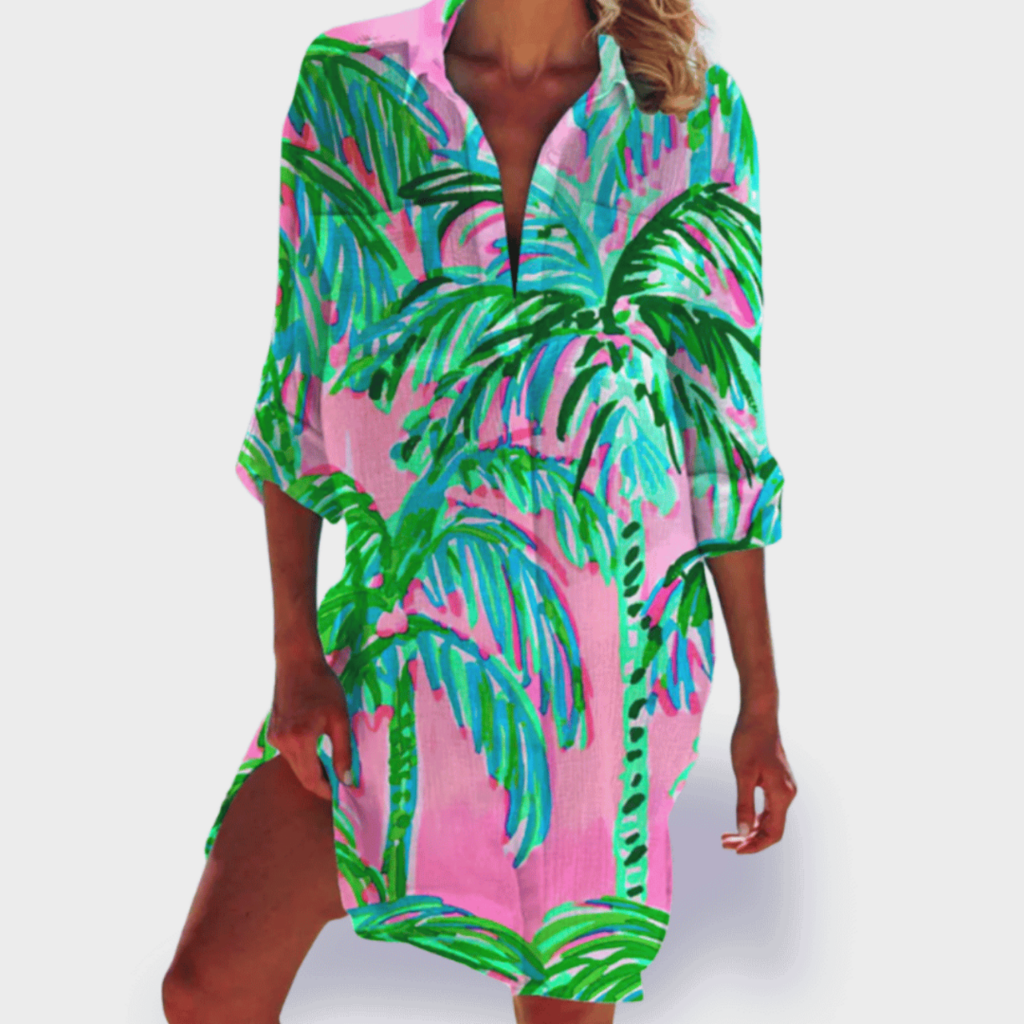 Marina | Women's Cotton Printed Button-Down Shirt Dress