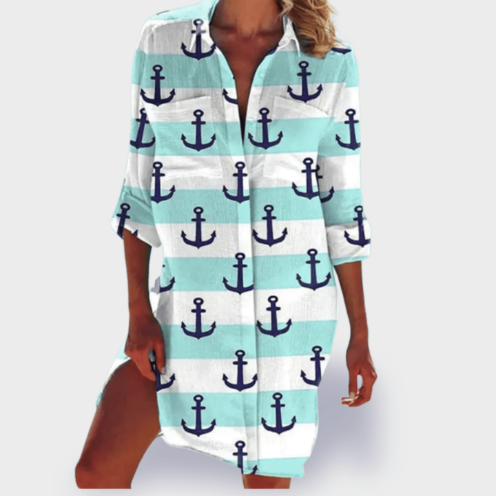 Marina | Women's Cotton Printed Button-Down Shirt Dress