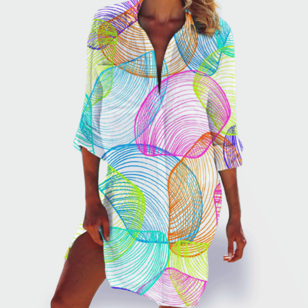 Marina | Women's Cotton Printed Button-Down Shirt Dress