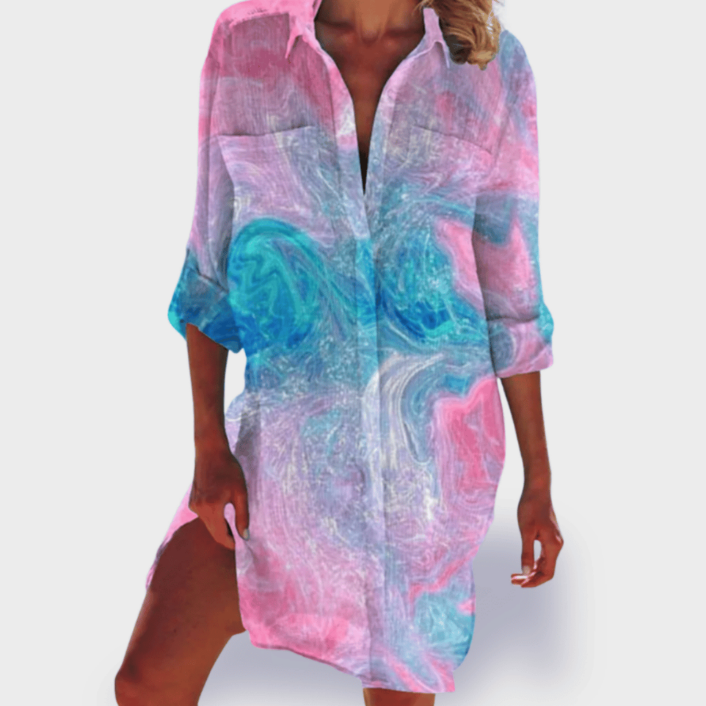 Marina | Women's Cotton Printed Button-Down Shirt Dress
